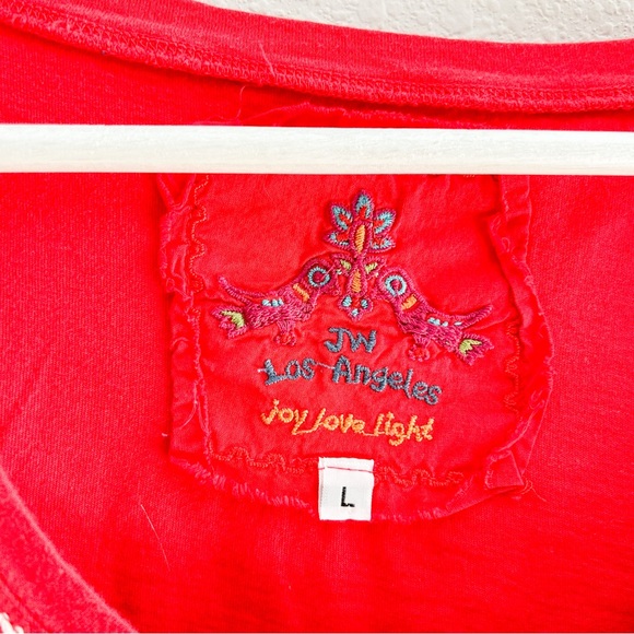 Johnny Was | Red Floral Embroidered Short Sleeve Boho Blouse Large Scoop Neck - Picture 2 of 5